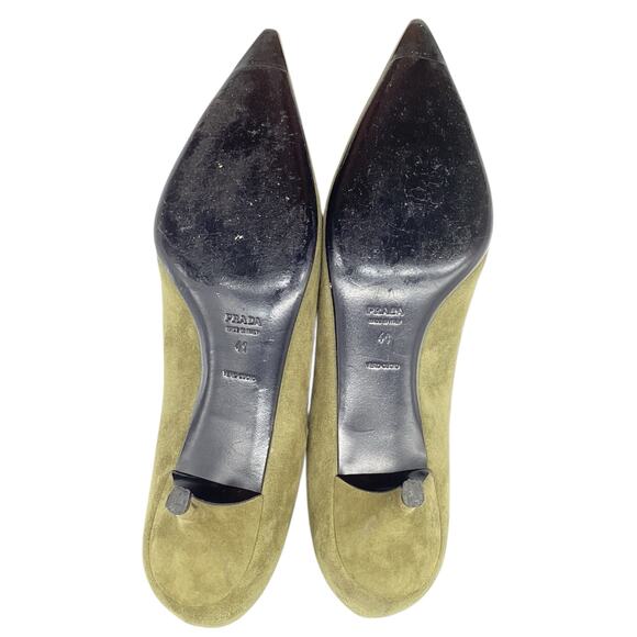 Prada Kitten Heels Women’s Size 11 Suede Leather in Olive Green - Picture 5 of 5